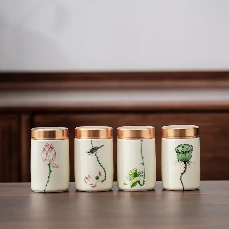 Herbal Wellness Tea - 4 ชิ้น/ล็อต Boutique เซรามิคชาแคดดี้สมุนไพรสมุนไพรปิดผนึกกระป๋องพร้อมฝาปิด Moisture-proof เก็บธัญพืช