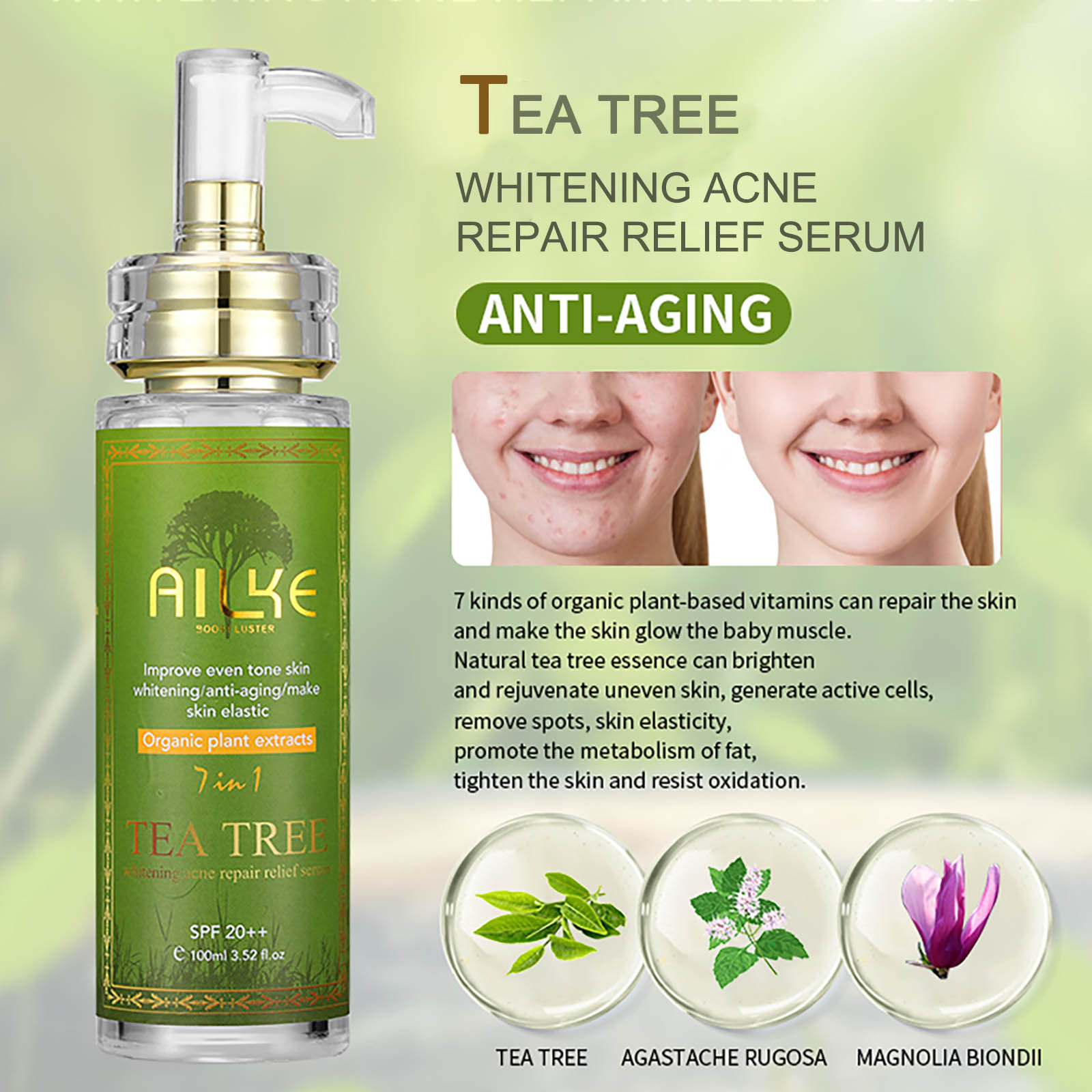 Herbal Wellness Tea - AILKE เซรั่มน้ำมันทีทรีสำหรับผิวหน้าและผิวกาย ช่วยให้ผิวกระจ่างใส ชุ่มชื้น ลดสิว ด้วยวิตามินอีและวิตามินบี3